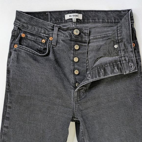 RE/DONE '70s Stovepipe 28 Black High Rise Raw Hem Vintage Revival Grunge Denim - Picture 5 of 12